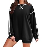 Sudaderas de gran tamaño para mujer, con cremallera lateral, cuello redondo, manga larga, casual, holgada, cómoda, ropa de abrigo de moda para mujer, D-175 Negro, L