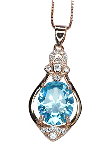 Aquamarine Necklace - Rose gold 18k @ Sterling Silver Blue