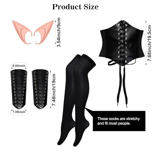 Heliltd Conjunto de 5 peças de fantasia de fada renascentista feminina, roupão medieval, com capuz,