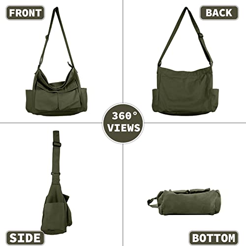 Canvas Messenger Bag Large Hobo Crossbody Bag with Multiple Pockets Casual Shoulder Tote Bag for Women and Men - Image 4