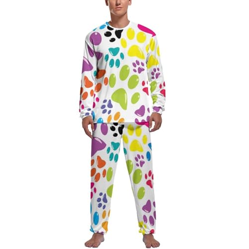 Ensemble de pijama homme avec motif empreintes de chien en couleur à offrir pour homme original
