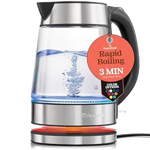 Speed-Boil Electric Kettle For Coffee & Tea – 1.7L Water Boiler 1500W, Borosilicate Glass, Easy Clean Wide Opening, Auto Shut-Off, Cool Touch Handle, LED Light. 360° Rotation, Boil Dry Protection