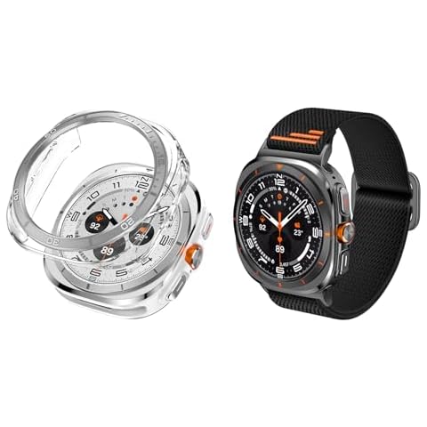 AMANECER Rugged Protector Case and Elastic Nylon Band for Galaxy Watch 7 Ultra, Anti-Scratch Metal Bezel Ring and Soft Stretchy Strap Compatible with Samsung Smartwatch 2024 47MM Released Cover