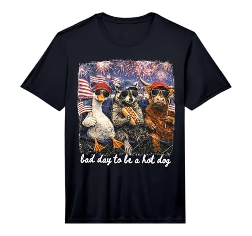 Mens Funny 4th of July Raccoon Goose Cow Bad Day to Be A Hot Dog Performance T-Shirt