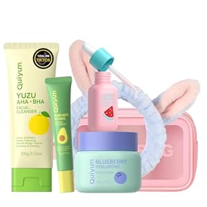 Skin Care Set, Fruit Women Beauty Gift Sets, Skin Care Kit with Cleanser, Serum, Eye Cream, Face Cream Travel Kit for Women, Gentle Skin Cleaning TSA-friendly Sizes 4pcs