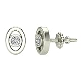 Earrings for girls-women Oval Diamond Studs Gift Box Authenticity Cards 10K White Gold 0.10 ct t.w.