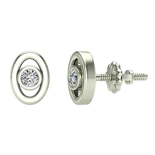 Earrings For Girls-Women Oval Diamond Studs Gift Box Authenticity Cards 10K White Gold 0.10 Ct T.w. #TOP5