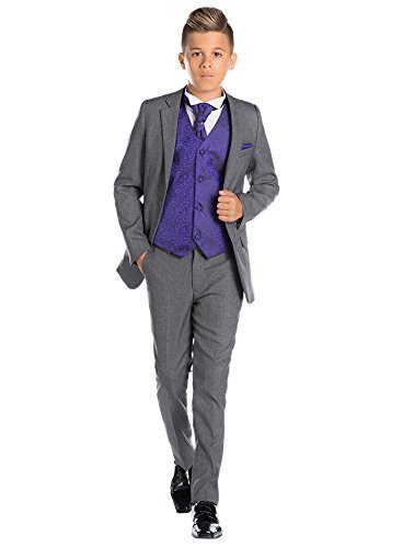 Paisley of London, garçons Costume Gris, Fin Costume sur Mesure, Tourbillon Gilet & Cravate, 12-18 Mois - 13 Ans - Pourpre, 13 Years