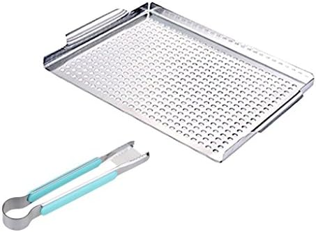 RunTo Grill Pan Grill Basket Grill Topper Stainless Steel Barbecue Grilling Accessories BBQ Grill Wok with Handles and Tong Professional Grill Cookware Outdoor Cooking