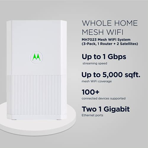 Motorola Mh7023 | Wifi Mesh System (3-Pack) | Replaces Router + Extender | Easy Setup, Network Protection, Parental Controls | Ac2200 Wifi Speed | Up To 5000 Sq Ft #TOP1