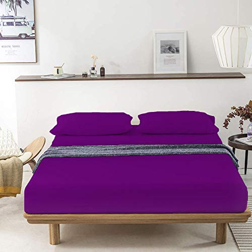 100% Cotton Bedsheet 500-TC Extra Soft Purple Flat Bedsheet for Queen Bed (92x102) with 2 Pillow Cases (18x28)-image-6
