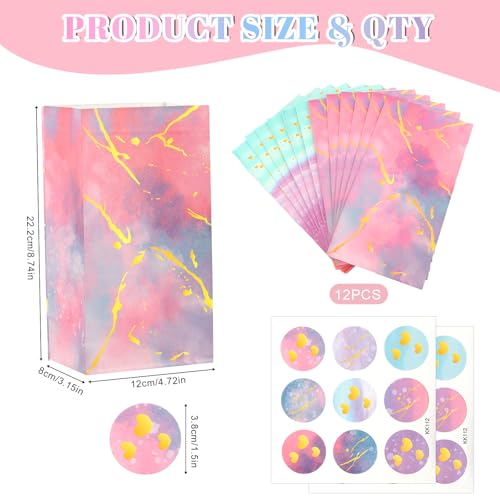 12 Stück Geschenktüten Kindergeburtstag,Geburtstagstüten Kinder mit 18 Aufkleber,Geschenktüte Geburtstag,Bunt Mitgebsel Tüten,Kleine Papiertüten für Feste Geburtstage Hochzeiten