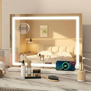 eklipt Hollywood Schminkspiegel mit Beleuchtung, 58 X 46cm Großer Kosmetikspiegel mit 3 Farbbeleuchtungsmodi, Touch Schalter, Vanity Spiegel mit Licht Weiß