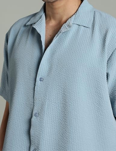 Image of FYLTR Men's Solid Casual Textured Shirt - Half Sleeves | Shirts for Men | Summer Shirt | Regular Fit