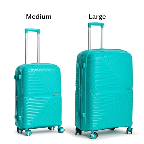 Image of 2 Pc Set 61 cms & 70 cms- Medium & Large Polypropylene 360 Degree 8 Wheels Trolley Bag for Travel Hard Case Luggage, Combination Lock with 3 Yrs Warranty (Teal)