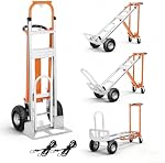 Aluminum 4 in 1 Convertible Hand Truck Dolly, 1000Lbs Capacity, Heavy Duty Folding Hand Truck Dolly Cart with Wheels 10" Solid, 2 Safety Strap, Hand Trucks for Logistics, Moving Home, Shopping, Office