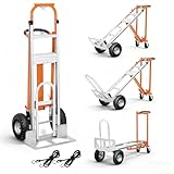 Aluminum 4 in 1 Convertible Hand Truck Dolly, 1000Lbs Capacity, Heavy Duty Folding Hand Truck Dolly Cart with Wheels 10' All-Terrain Tires, Hand Trucks for Logistics, Moving Home, Shopping, Office