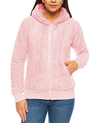 Cowyams Fleecejacke Damen - Warme Teddyjacke Mit Kapuze