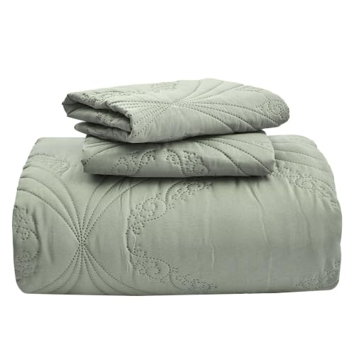 Image of Kingnex Oversized King Bedspreads 128x120 Ultrasonic Quilted Sage | Extra Wide Coverlet for Tall Split King Adjustable Bed or Cal King Size, 3 Piece Include 1 Quilt, 2 King Size Pillowcases