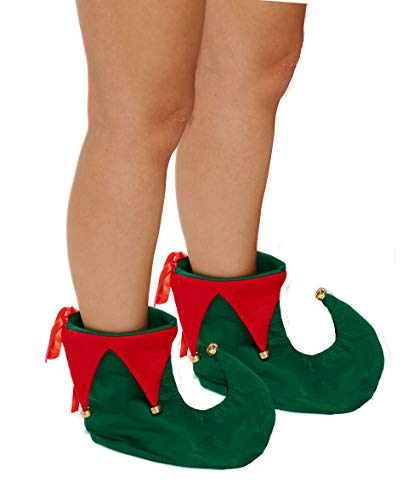 Henbrandt - Fancy Dress Adult Deluxe Elf Boots - Green/Red