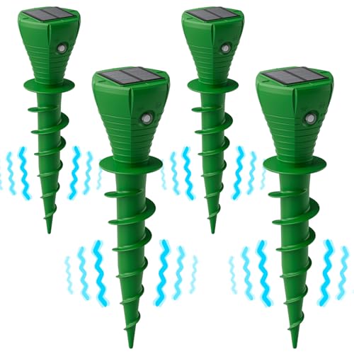 Mole Repellent 4 Pack Repellent Ultrasonic Mole Outdoor Waterproof Solar Powered Mole Deterrent Repellents Solar Moles Repeller Vole Snake Rodent Gopher for Lawn Garden TaIpe Scatter Anti Moles