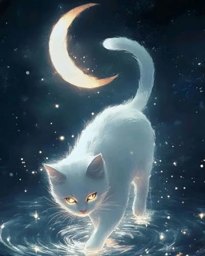 Kit broderie point de croix chat lunaire canevas pré-imprimé 11CT de démarrage débutant 40x50 cm