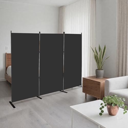 MAYOLIAH 3-Panel Black Room Divider 6ft Tall Folding Privacy Screen w/Flat Base Portable Office Partition Indoor Wall Separator 101\" W X 72\" H - Thumbnail 6