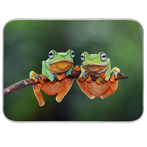 Vvfelixl G58514875P523C558S1114 Dish Drying Mat Rain Forest Frog Drying Pad Microfiber Absorbent Dish Drainer cover