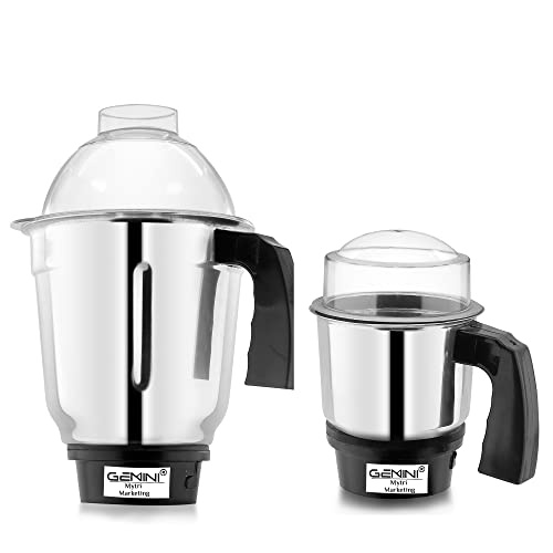 Image of Gemini Liquid Jar and Chutney Jar for Mixer Grinder 350ML, 1000ML Steel with Lid MA54, Silver Pack of 2