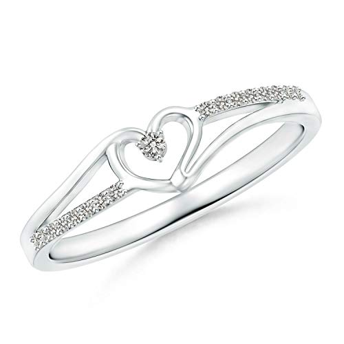 Round Diamond Split Shank Heart Promise Ring for Her (0.08 Cttw, Color:K, Clarity:I3) in Silver, Size 5