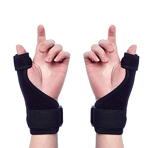 Thumb Splint Support Brace, Thumb Stabilizer Built with Wrist Strap, Stabilizing Thumb and Wrist, Pain Relief from Arthritis, Sprains, Strains - Reversible Left or Right Hand (2, Large)
