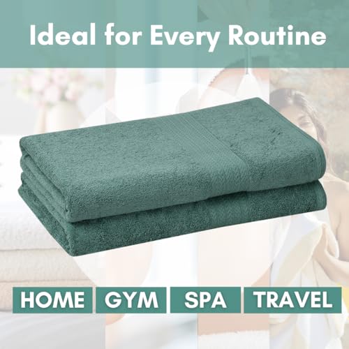 Image of Mafatlal Joy Towels for Bath Large Size - Pack of 2 | 58 x 29 inch | Soft & Quick Dry | 450 GSM | Green | Bath Towels for Women