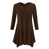 Topdress Women's Swing Tunic Tops 3/4 Sleeve Loose T-Shirt Dress Coffee L