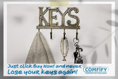 Comfify Key Holder For Wall “Keys Decorative Farmhouse Rustic Wall Mounted Key Holder - 4 Key Hooks - Home Vintage Key Rack For Entryway With Screws And Anchors – 6X8”- (Rustic Gold) #TOP3