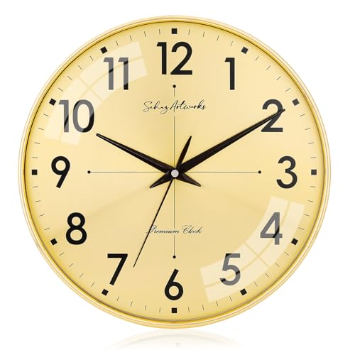 Image of Sehaz Artworks Wall Clock for Living Room Stylish | Traditional Wall Clock for Hall Big Size | Wall Watch for Living Room Stylish | Metal Dial - Golden 32x32 CM