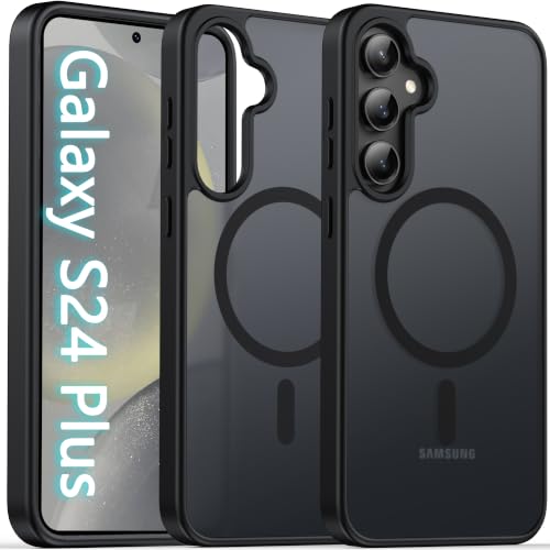 Image of Oterkin Magnetic Case for Samsung Galaxy S24 Plus, Black | Compatible with MagSafe, Matte Frosted Translucent, Shockproof, Military Grade Protection