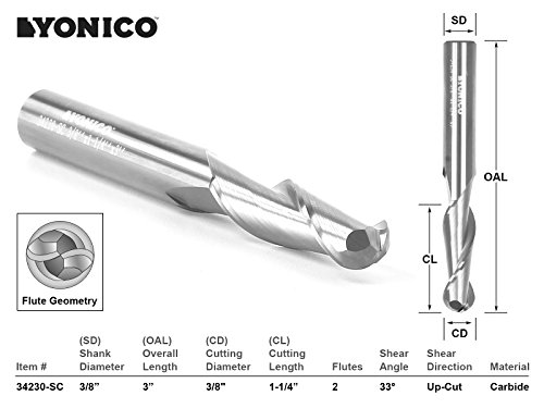 Image of YONICO CNC Endmill Router Bit Solid Carbide 3 /8-Inch Diameter X 1-Inch Cutting Length 3 /8-Inch Shank 14423