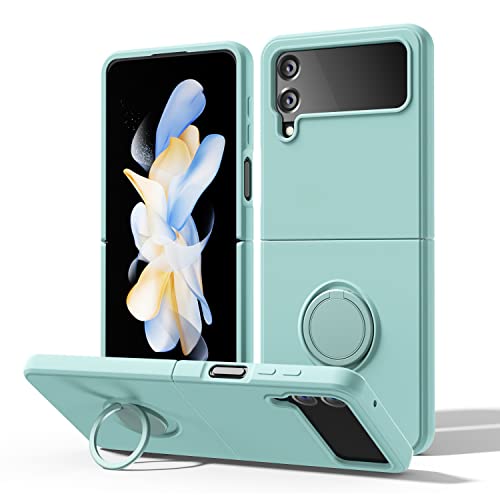 Oakxco Samsung Galaxy Z Flip 4 Case, Phone Case For Flip 4 5G With Ring Kickstand, Magnetic Ring Holder, Silicone Tpu Rubber Protective Shockproof Cover For Women Girl, Matte Grip Non-Slip, Mint #TOP21