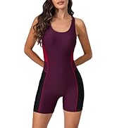 Halcurt Women's Athletic One Piece Boyleg Swimsuit Racerback Bathing Suit with Boyshorts Full Cov...