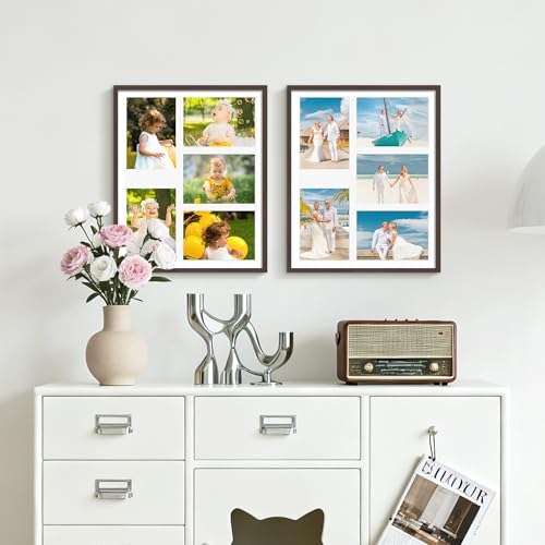 Image of DUENPY 13x16 Picture Frame 5x7 Collage Picture Frame Displays Five 5x7 inch Photos Collage Wall Decor Wall Hanging Walnut