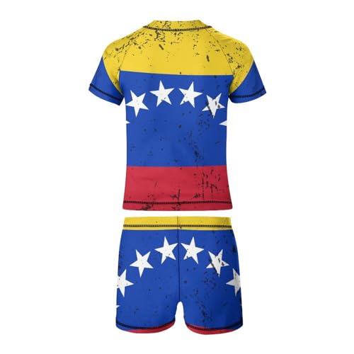 Retro Venezuela FlagChildren's Casual Swimsuit Set - Simple and Versatile9-11Y（140cm）3