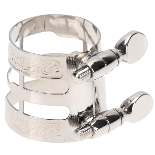 BESPORTBLE - BESPORTBLE Altsaxophon Flötenkopf Karte Nickel mit Reliefgravur Stabiler Saxophon Mundstück Clip für Anfänger und Künstler