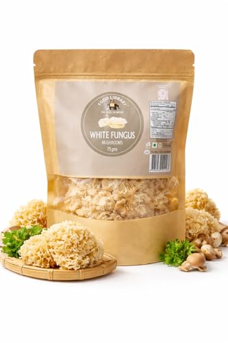 Image of Food Library The Magic Of Nature Dried Snow Fungus Mushrooms, White Fungus, Natural , 75g | Healthy Edible Mushroom for Soups & Desserts