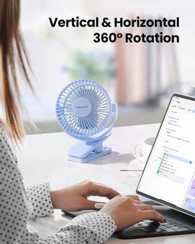 Image of Gaiatop Portable Clip on Fan Battery Operated, Small Powerful USB Table Fan, 3 Speed Quiet Rechargeable Mini Desk Fan, 360 Rotate Personal Cooling Fan for Home Office Stroller Camping