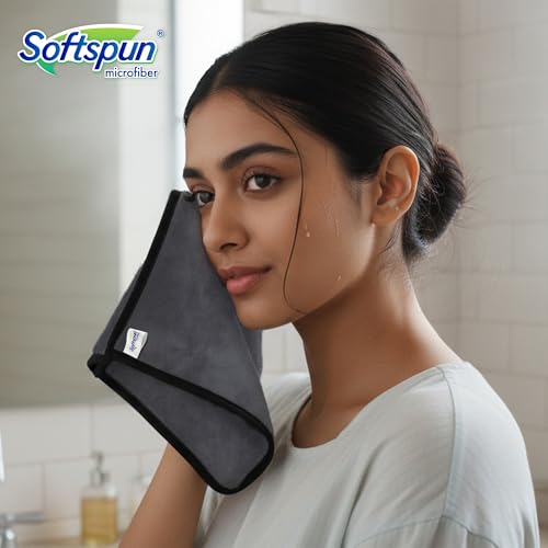 Image of SOFTSPUN Microfiber Hand & Face Wipes 20x30 Cms, 4 Piece Towel Set, 280 GSM (Grey) Super Soft & Silky for Hand, Face and Body - Hypoallergenic Sensitive Skin Wipes & Washcloths.