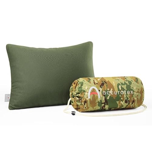 ACCURATEX Camping Pillow-100% Cotton Breathable Cover,Shredded Memory Foam Compressible Travel Pillow,Camping&Travel Accessories-Small Backpacking Pillow Camping Essentials for Sleeping(Army Green)