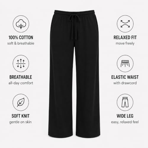 Image of Essential Elements Womens 3 Pack PJ Pants 100% Cotton Jersey Lounge Pajama | Soft Lightweight Breathable Knit With an Elastic Waist, Comfy for Sleep, Lounging and Relaxed Everyday Wear