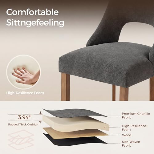 Image of UVV Bar Stools Set of 6, Upholstered Counter Height Bar Stools, Modern Counter Stools with Wood Legs for Kitchen Island Dining Room Bar, Dark Grey