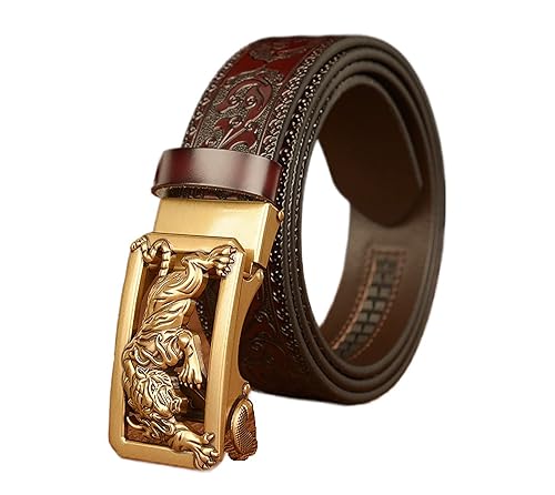 Mens Ratchet Leather Belt, Genuine Leather belts, Engraved Vintage Dragon Eagle Tiger Buckle, Business leisure belt2