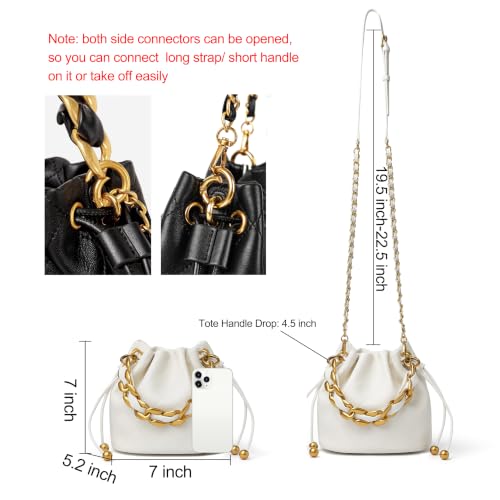 Image of DORIS&JACKY Small Top Handle Bucket Bag, Designer Lambskin Drawstring Crossbody Purse with Chunky Chain Tote Strap